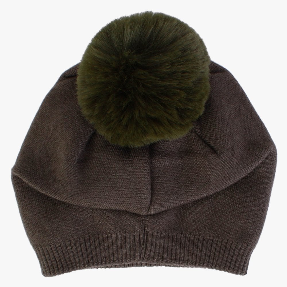 Khaki Slouchy Knitted Pom Pom Hat