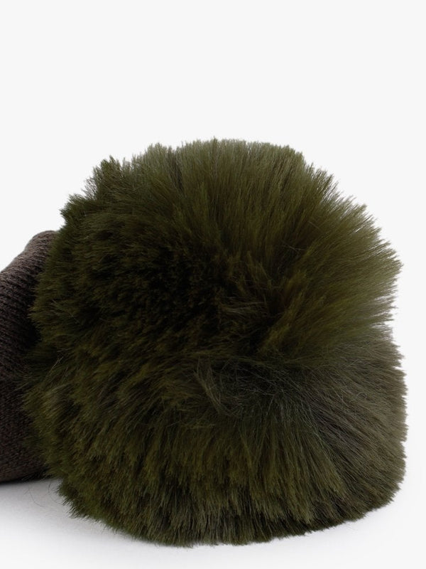Khaki Slouchy Knitted Pom Pom Hat
