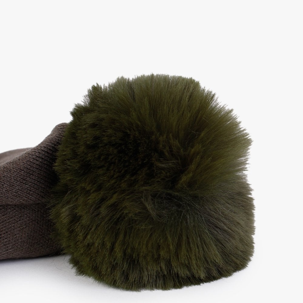 Khaki Slouchy Knitted Pom Pom Hat