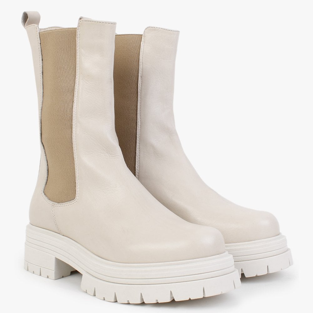 Emme Cream Leather Chunky Chelsea Boots