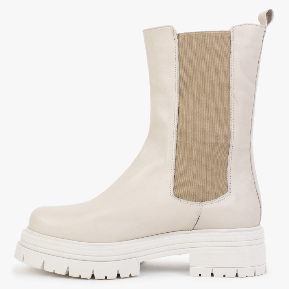 Emme Cream Leather Chunky Chelsea Boots