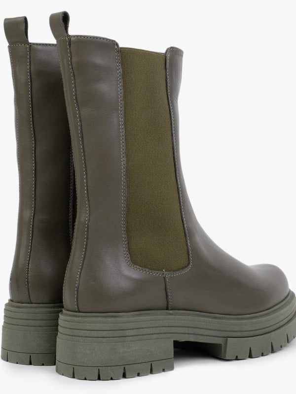 Emme Khaki Leather Chunky Chelsea Boots