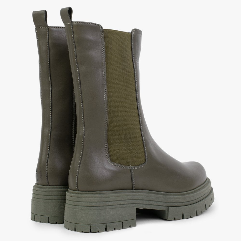 Emme Khaki Leather Chunky Chelsea Boots