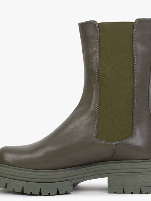 Emme Khaki Leather Chunky Chelsea Boots