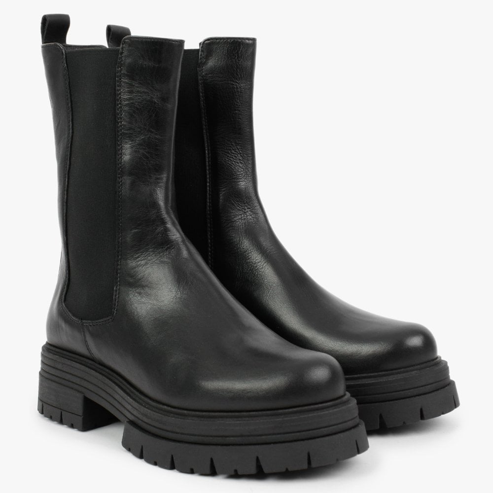 Emme Black Leather Chunky Chelsea Boots