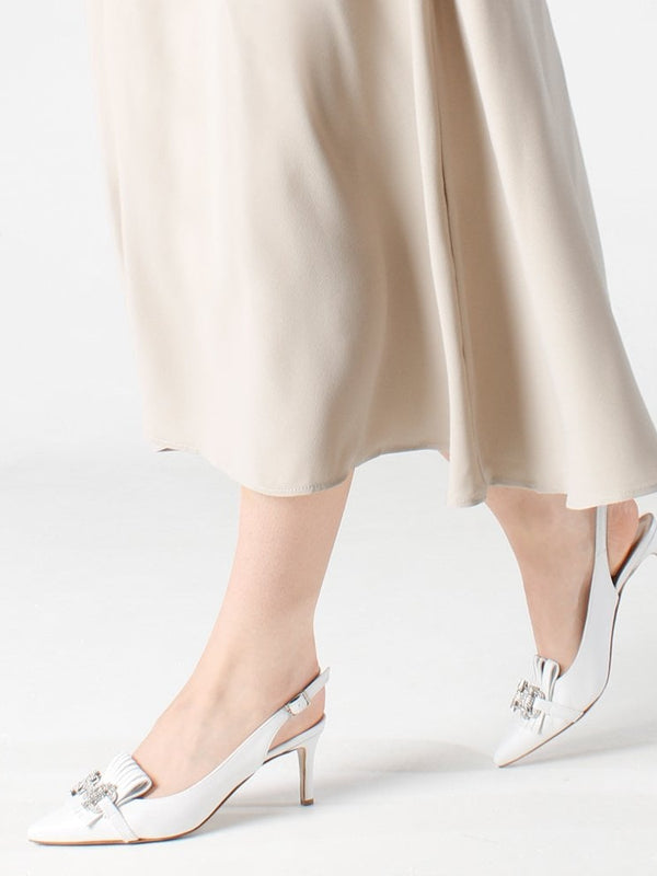 Alunar White Leather Sling Back Heels