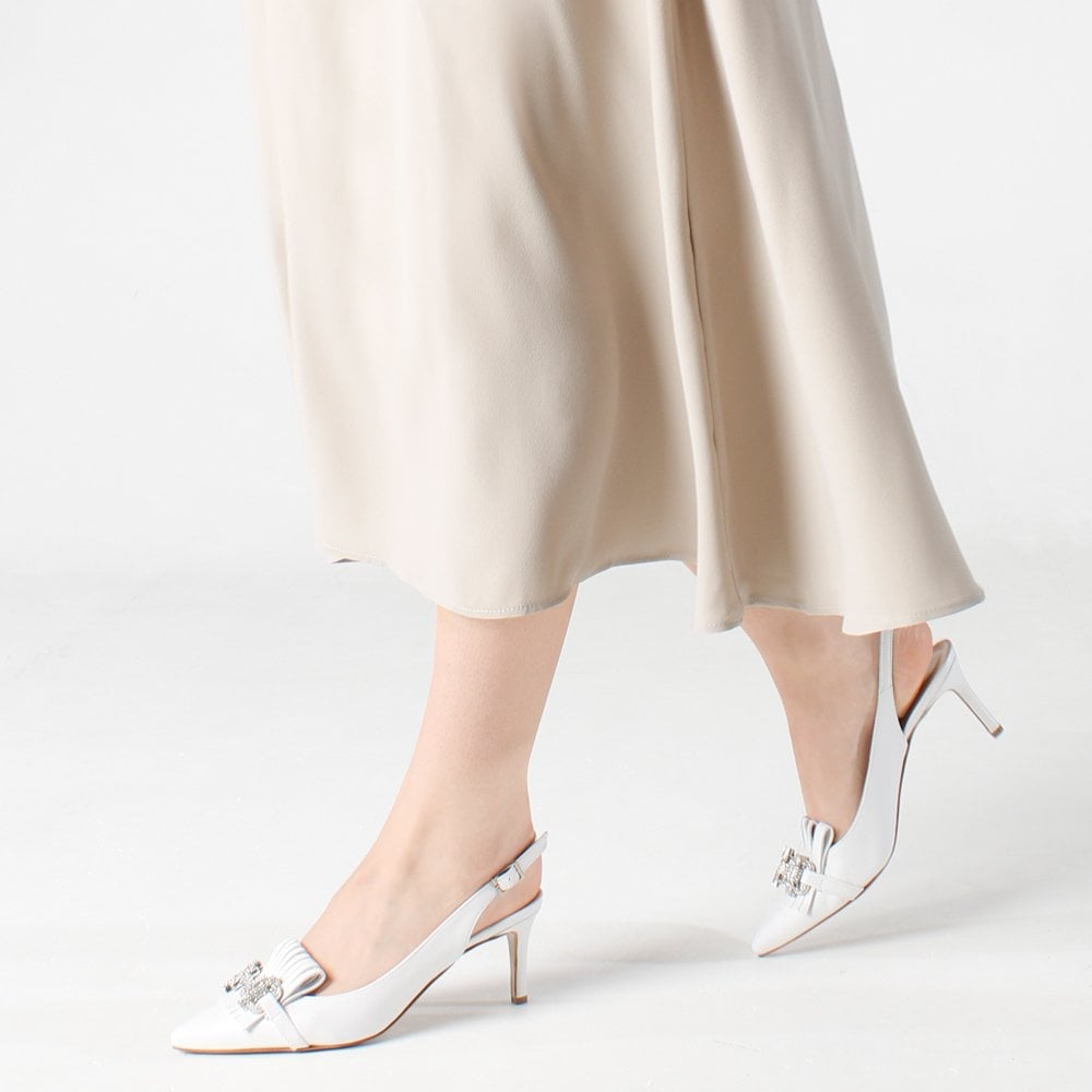 Alunar White Leather Sling Back Heels