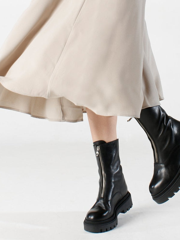 Imina Black Leather Ankle Boots