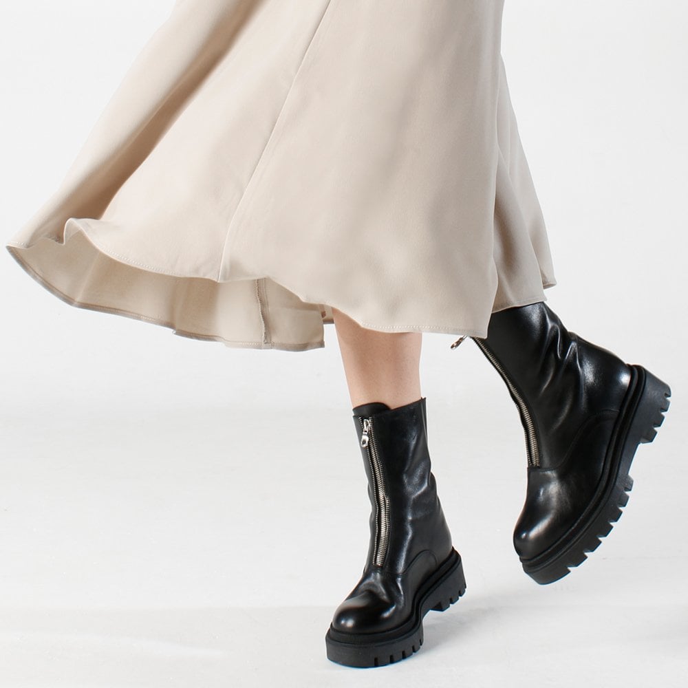 Imina Black Leather Ankle Boots