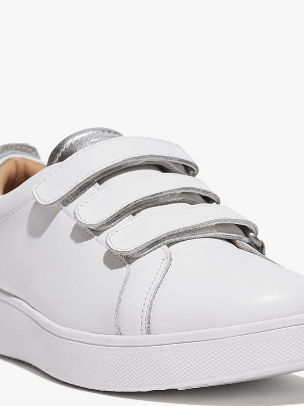 Rally Metallic-Back Urban White Silver Leather Strap Trainers