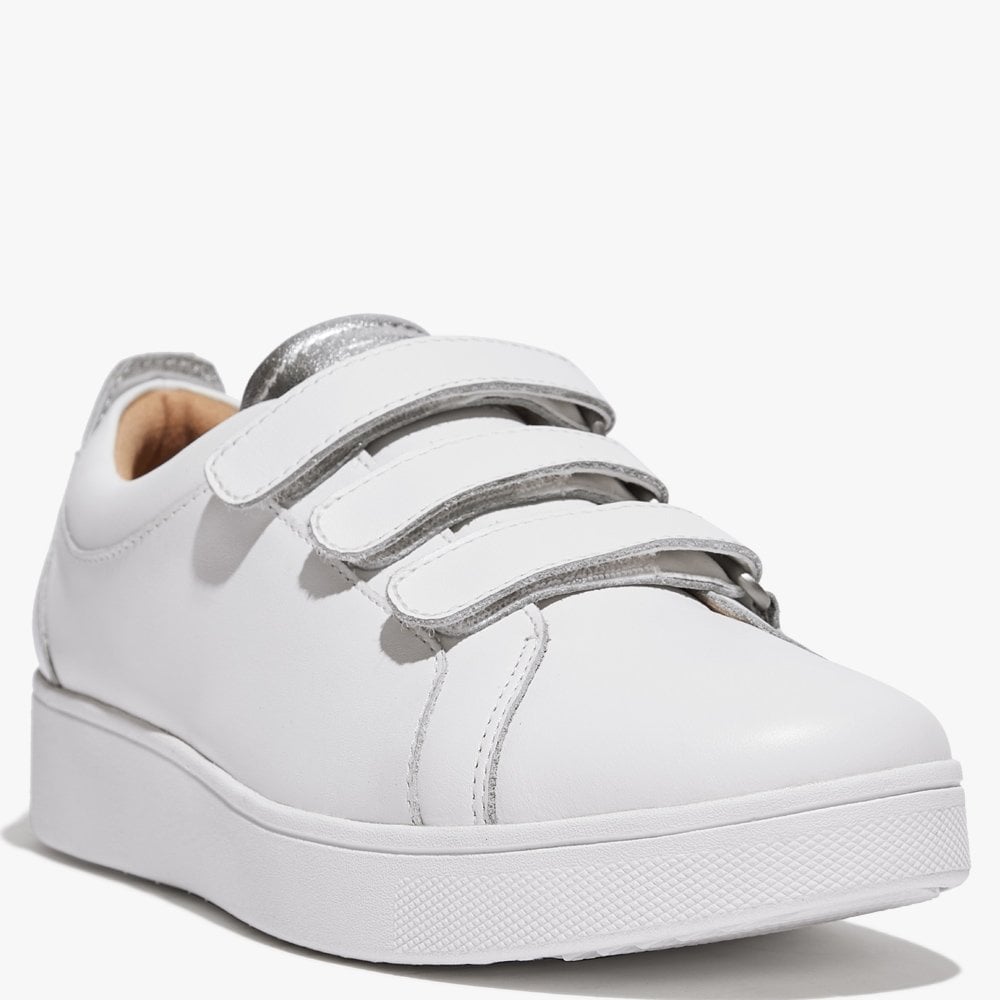 Rally Metallic-Back Urban White Silver Leather Strap Trainers