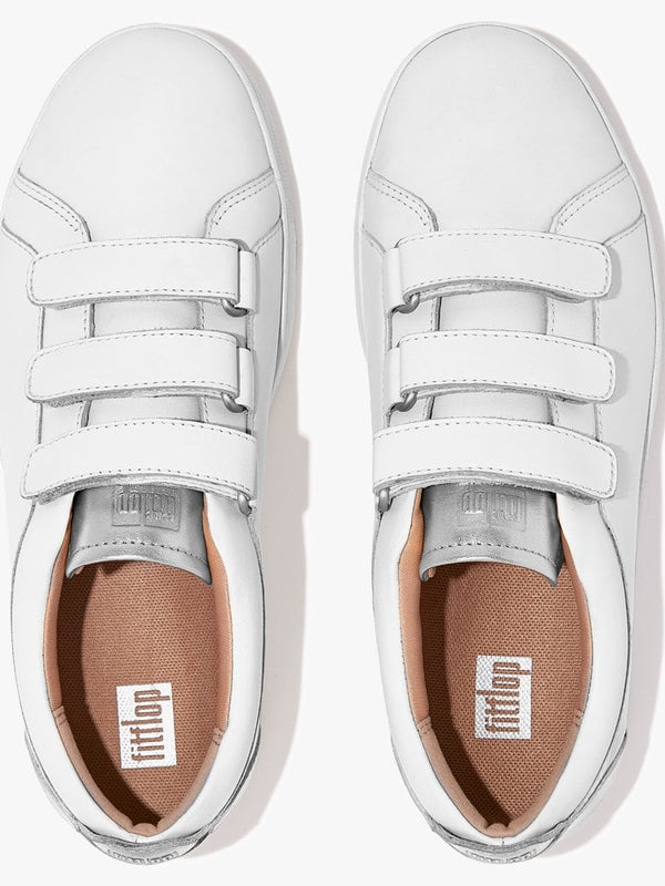 Rally Metallic-Back Urban White Silver Leather Strap Trainers