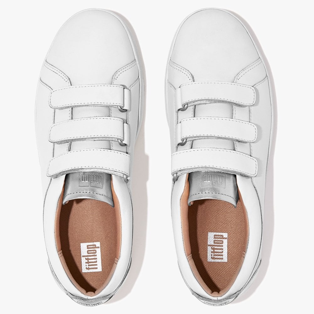 Rally Metallic-Back Urban White Silver Leather Strap Trainers