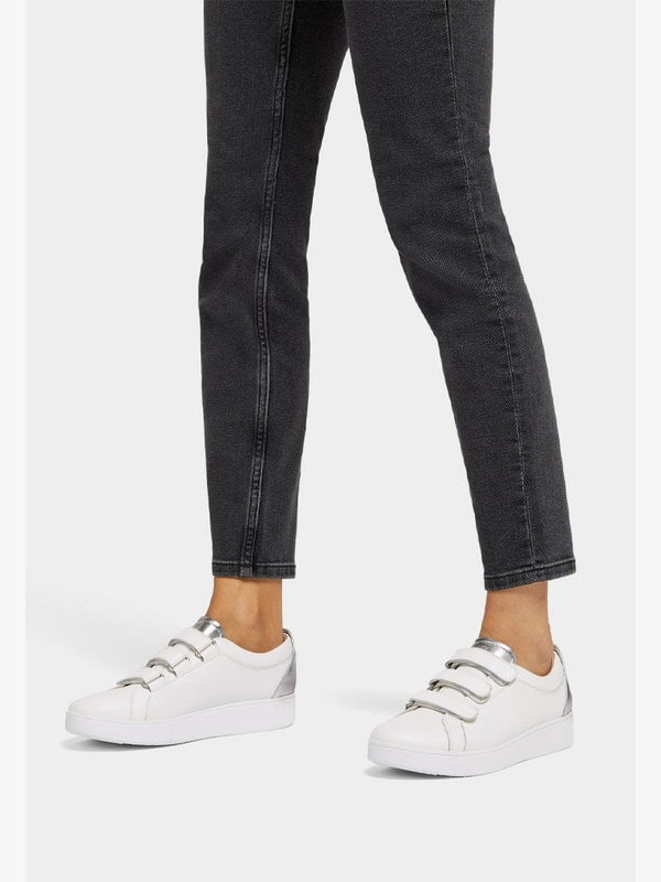 Rally Metallic-Back Urban White Silver Leather Strap Trainers