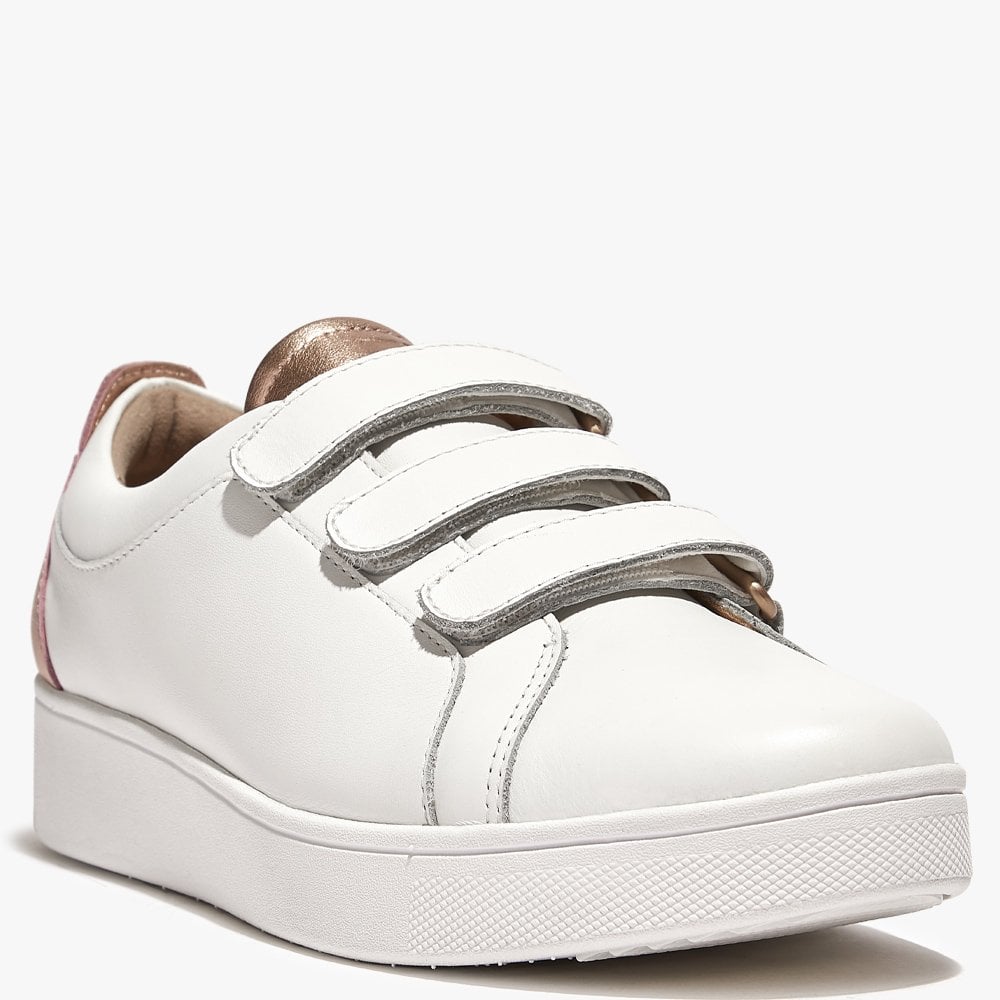 Rally Metallic-Back Urban White Rose Gold Leather Strap Trainers
