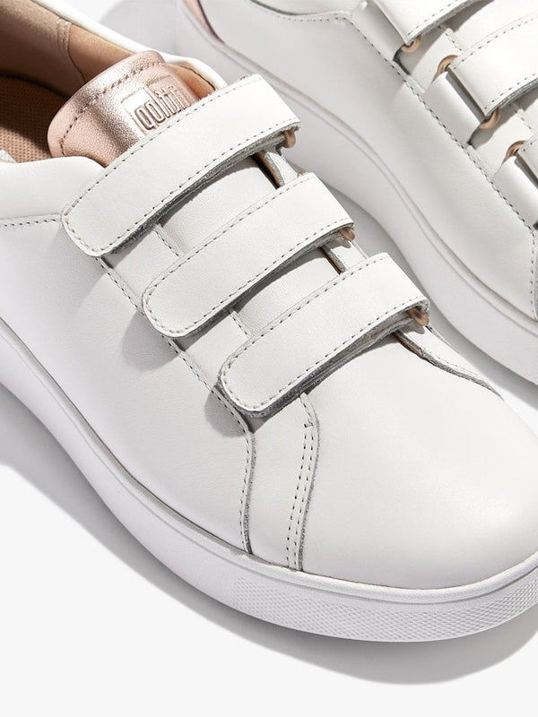 Rally Metallic-Back Urban White Rose Gold Leather Strap Trainers