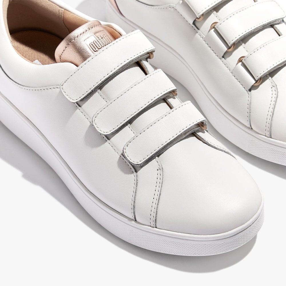 Rally Metallic-Back Urban White Rose Gold Leather Strap Trainers