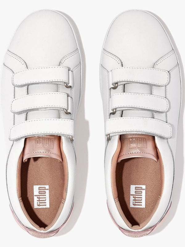 Rally Metallic-Back Urban White Rose Gold Leather Strap Trainers