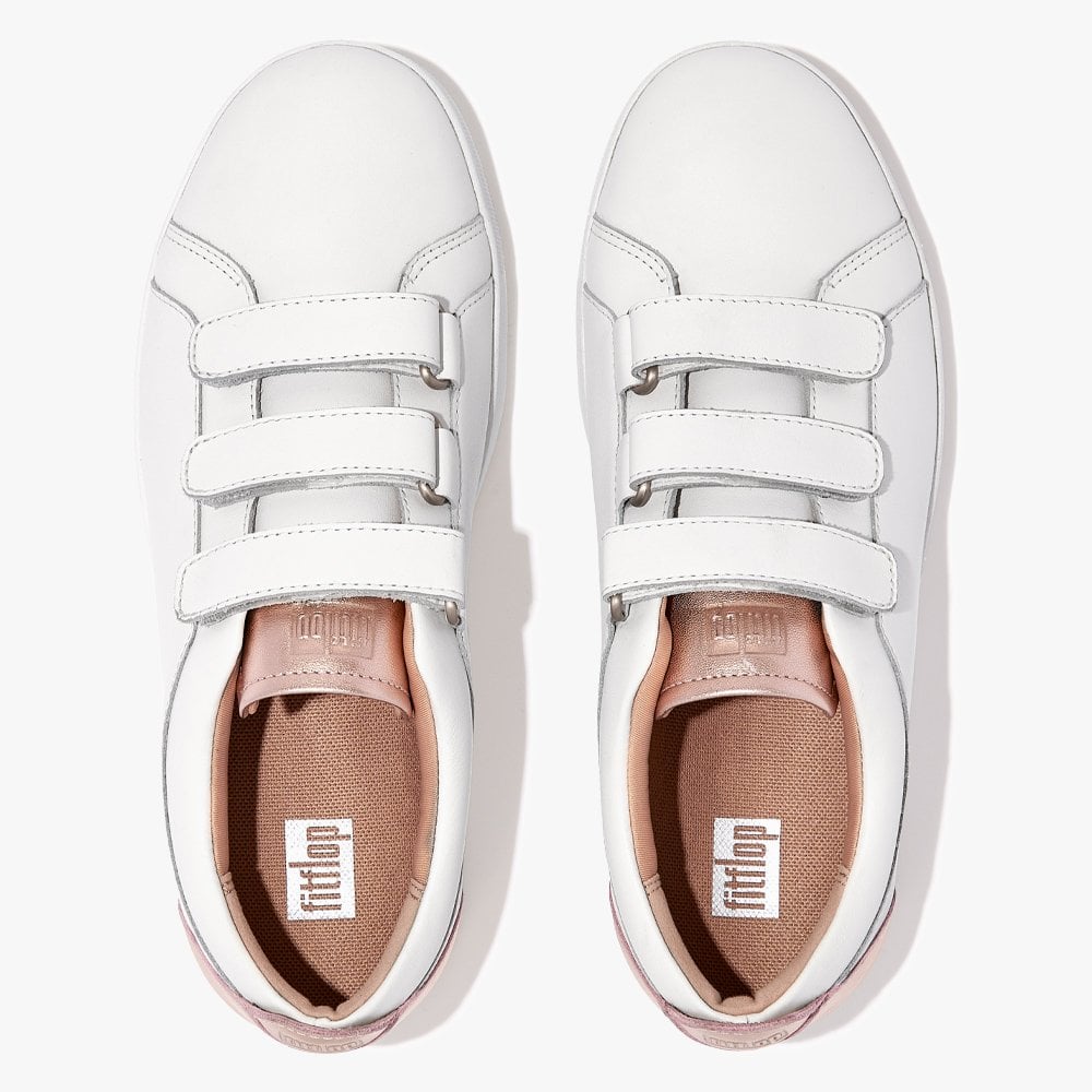 Rally Metallic-Back Urban White Rose Gold Leather Strap Trainers