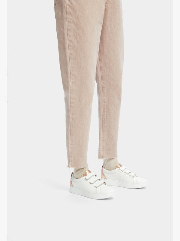 Rally Metallic-Back Urban White Rose Gold Leather Strap Trainers