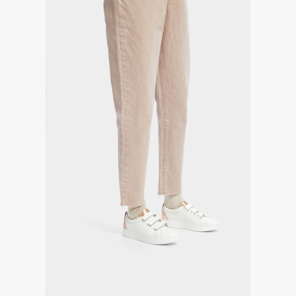 Rally Metallic-Back Urban White Rose Gold Leather Strap Trainers
