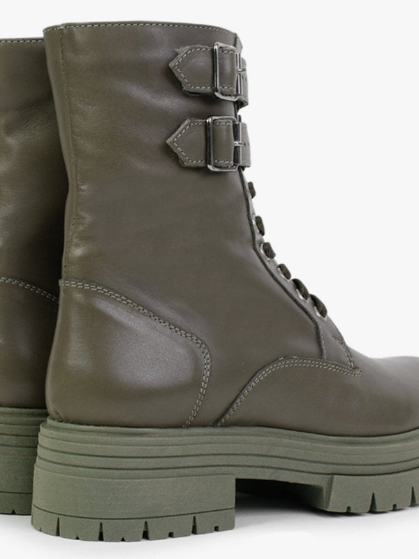 Emme Khaki Leather Lace Up Ankle Boots