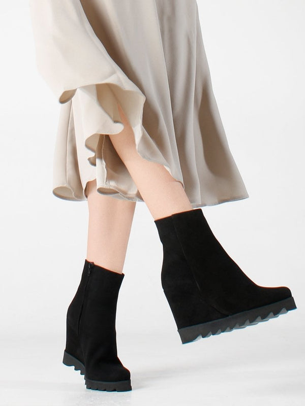 Awedge Black Suede Wedge Ankle Boots