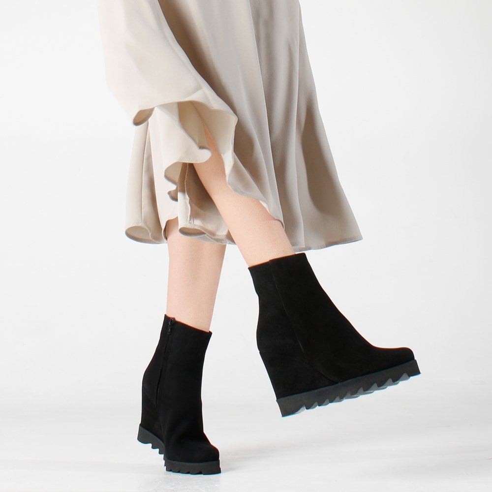 Awedge Black Suede Wedge Ankle Boots