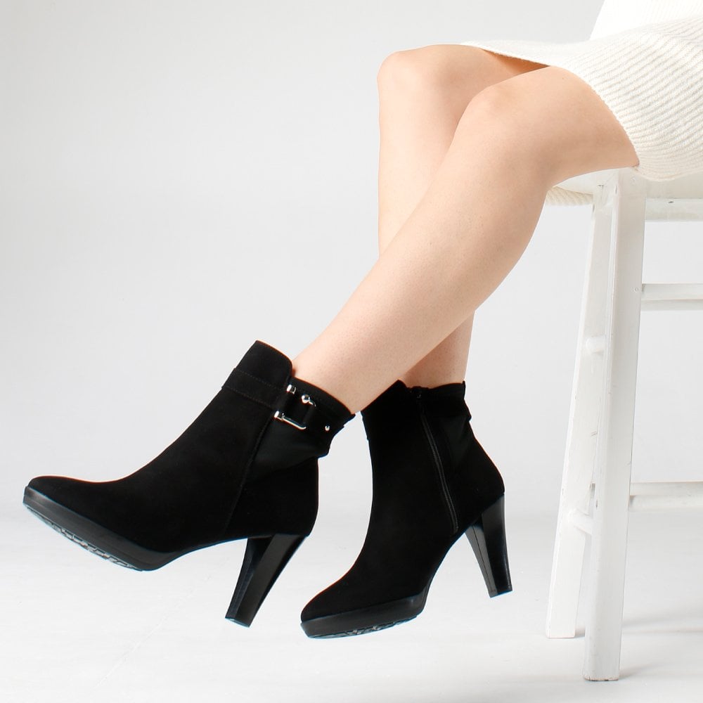 Joyfully Black Suede Heeled Ankle Boots