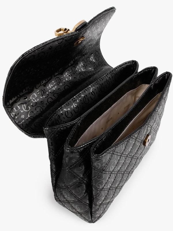 Gaia Convertible Quilted Logo Black Cross-Body Bag