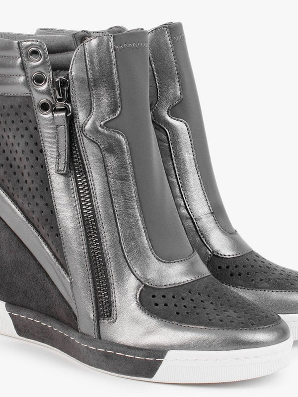 Perfo Grey Suede & Leather Concealed Wedge Trainers