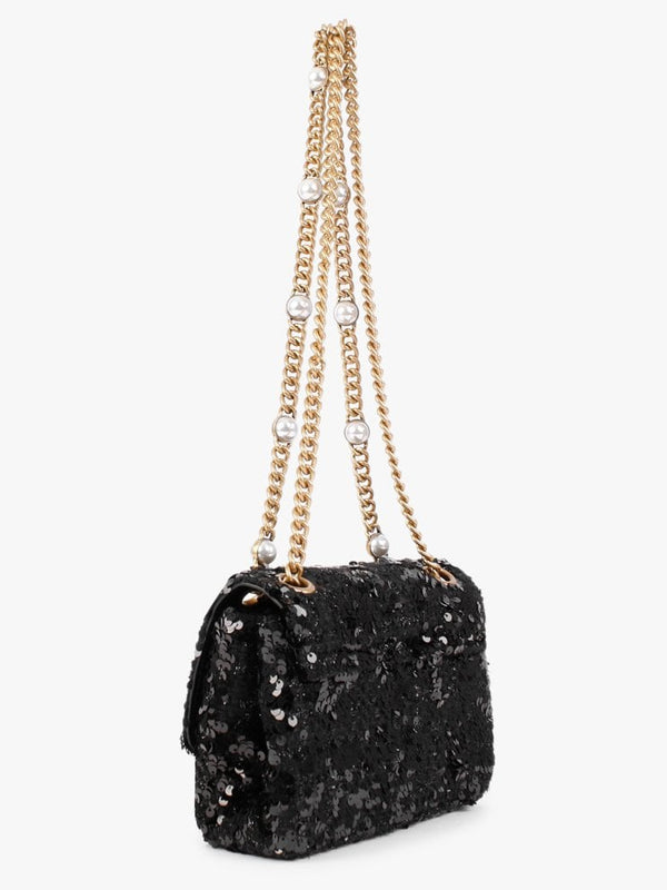 Virtual Mini Black Sequin Cross-Body Bag