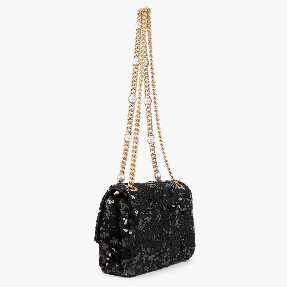 Virtual Mini Black Sequin Cross-Body Bag