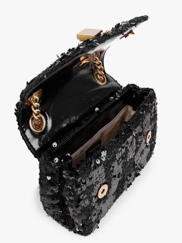 Virtual Mini Black Sequin Cross-Body Bag