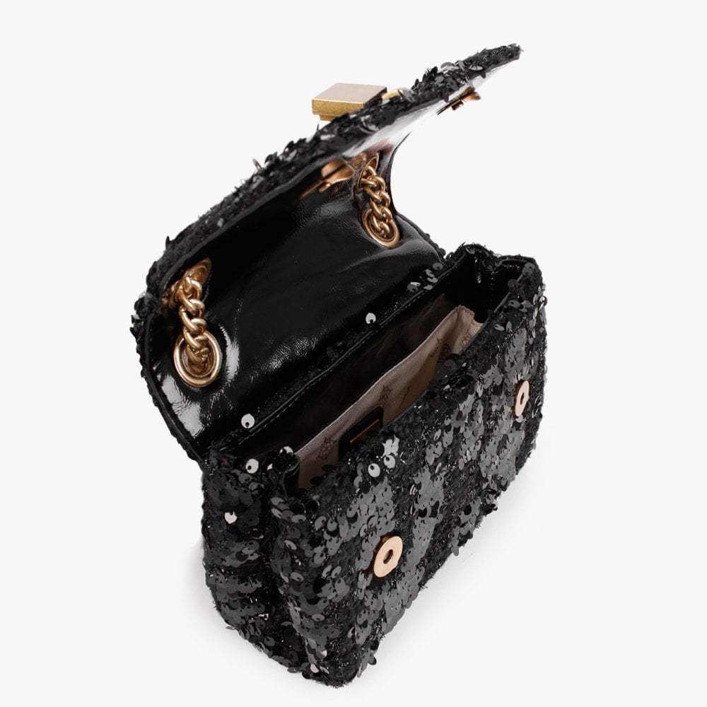 Virtual Mini Black Sequin Cross-Body Bag