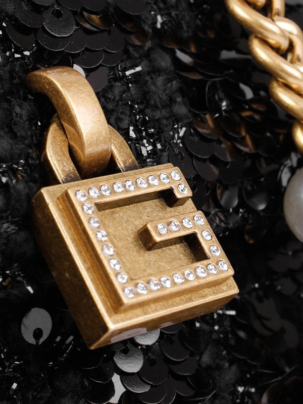 Virtual Mini Black Sequin Cross-Body Bag