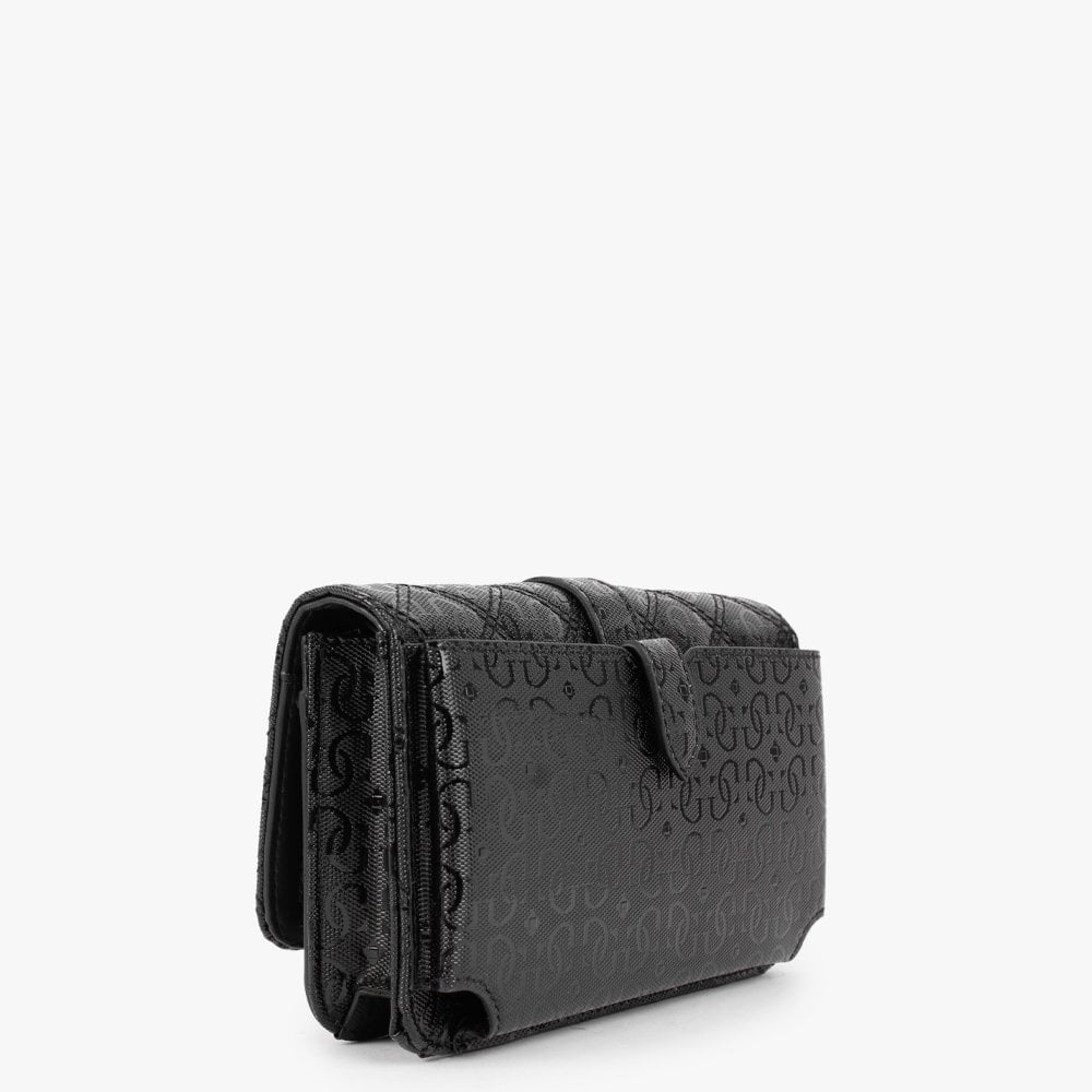 Gaia Quilted Logo Black Phone Case Cross-Body