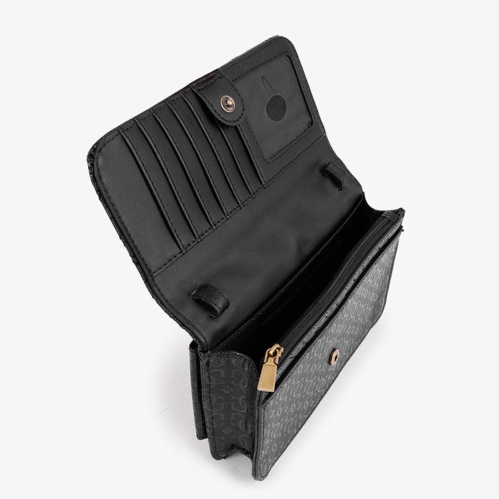 Gaia Quilted Logo Black Phone Case Cross-Body