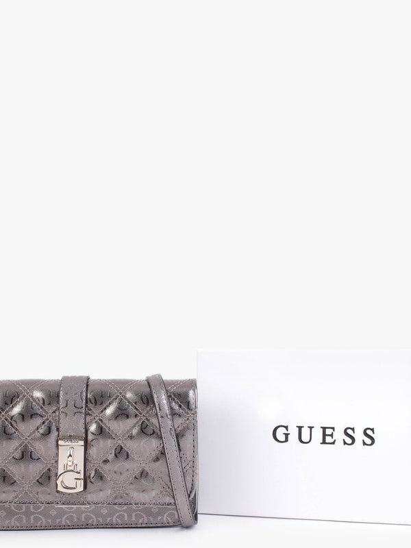 Gaia Quilted Logo Pewter Phone Case Cross-Body