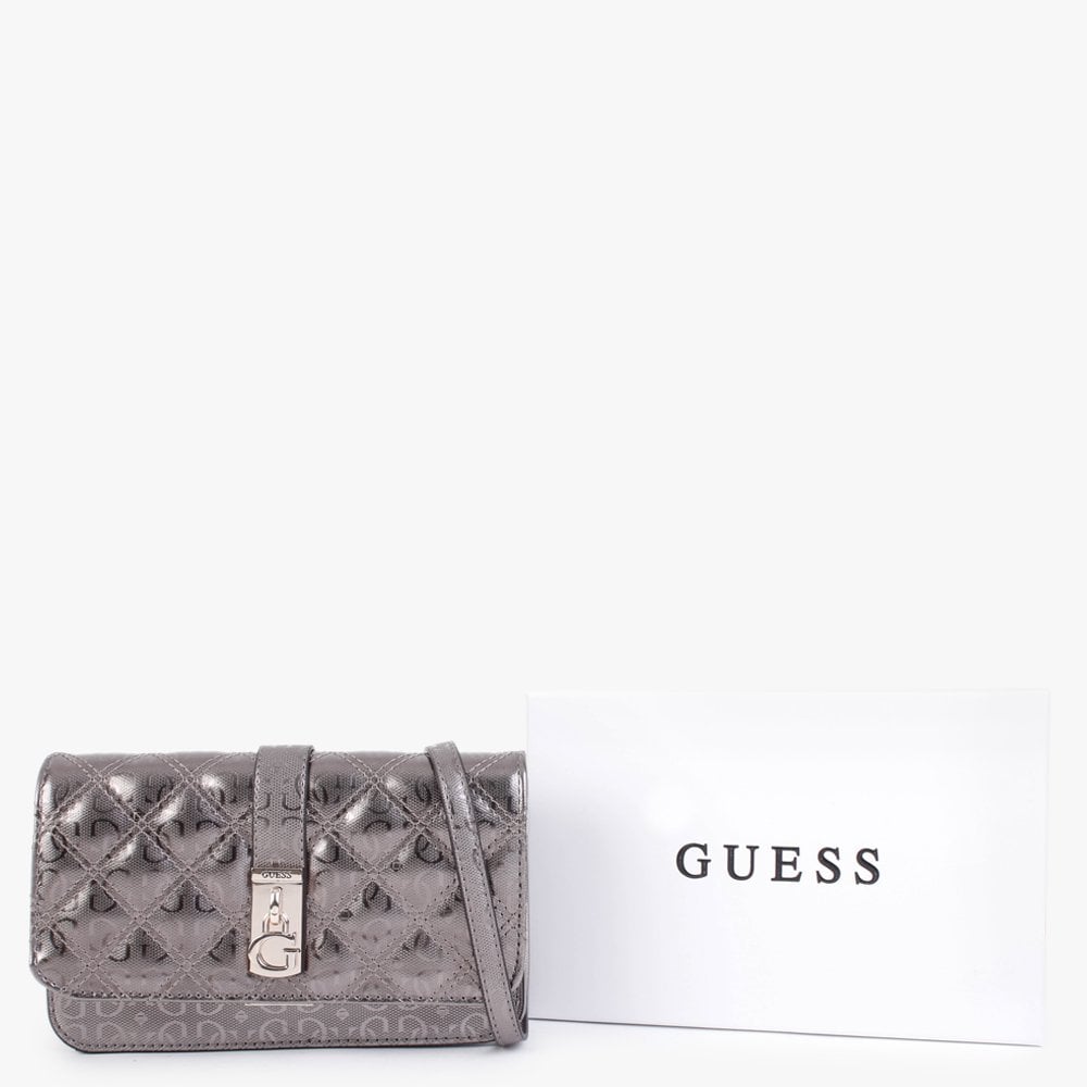 Gaia Quilted Logo Pewter Phone Case Cross-Body