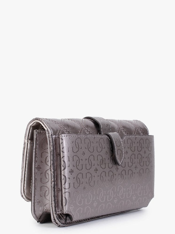Gaia Quilted Logo Pewter Phone Case Cross-Body