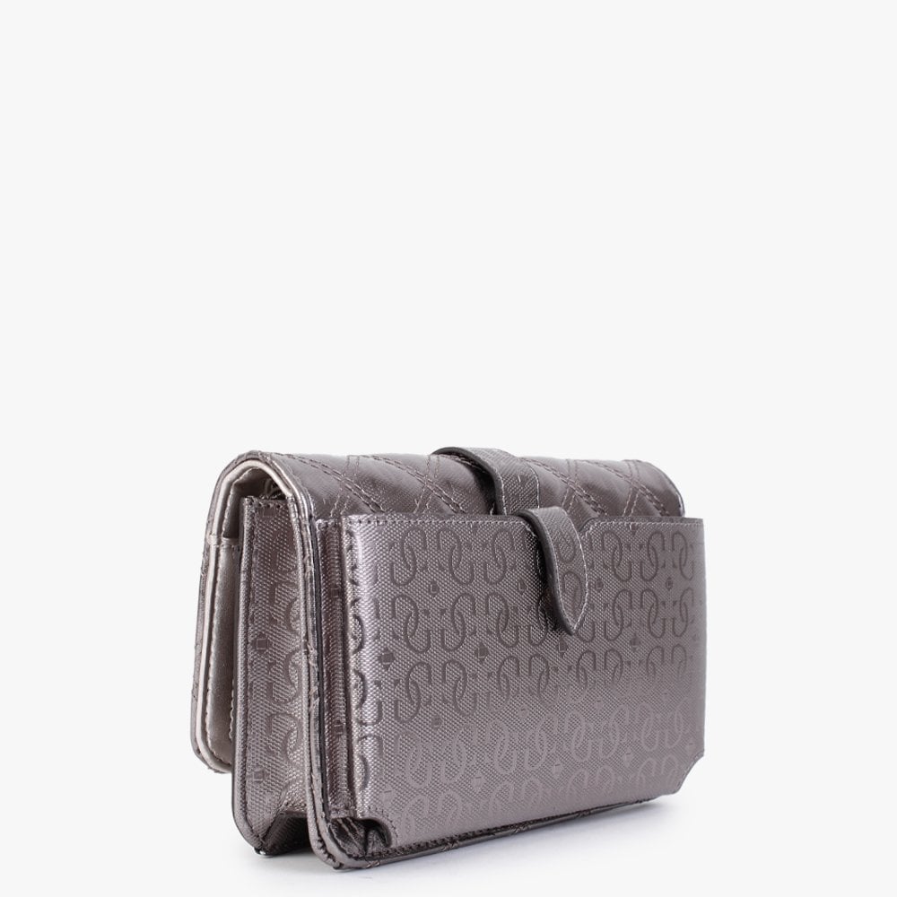 Gaia Quilted Logo Pewter Phone Case Cross-Body