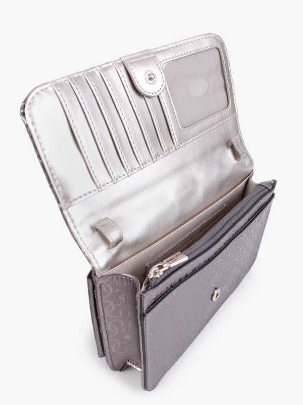 Gaia Quilted Logo Pewter Phone Case Cross-Body