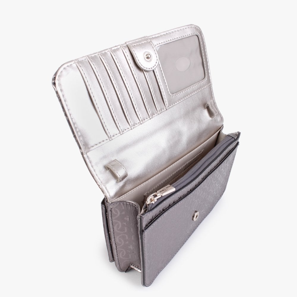 Gaia Quilted Logo Pewter Phone Case Cross-Body