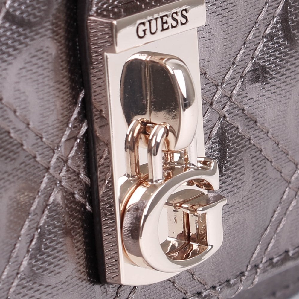 Gaia Quilted Logo Pewter Phone Case Cross-Body