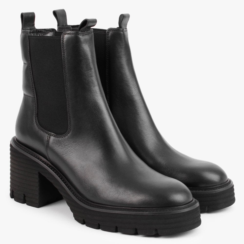 Punch Black Leather Block Heel Chelsea Boots