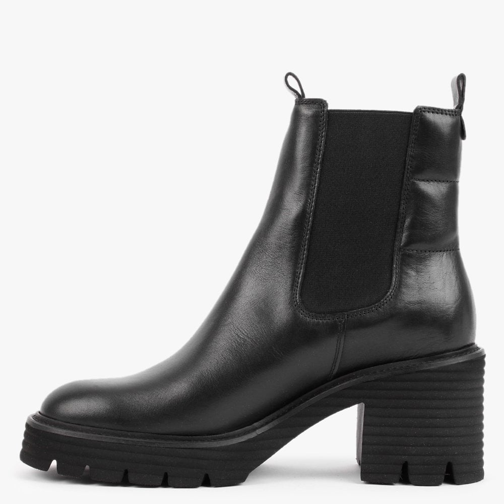 Punch Black Leather Block Heel Chelsea Boots