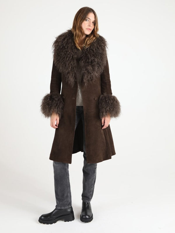 Penny Chocolate Brown Long Line Afghan Coat