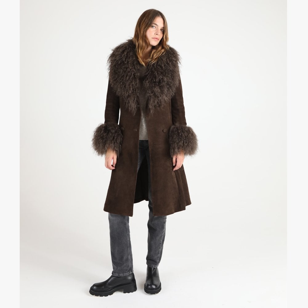 Penny Chocolate Brown Long Line Afghan Coat