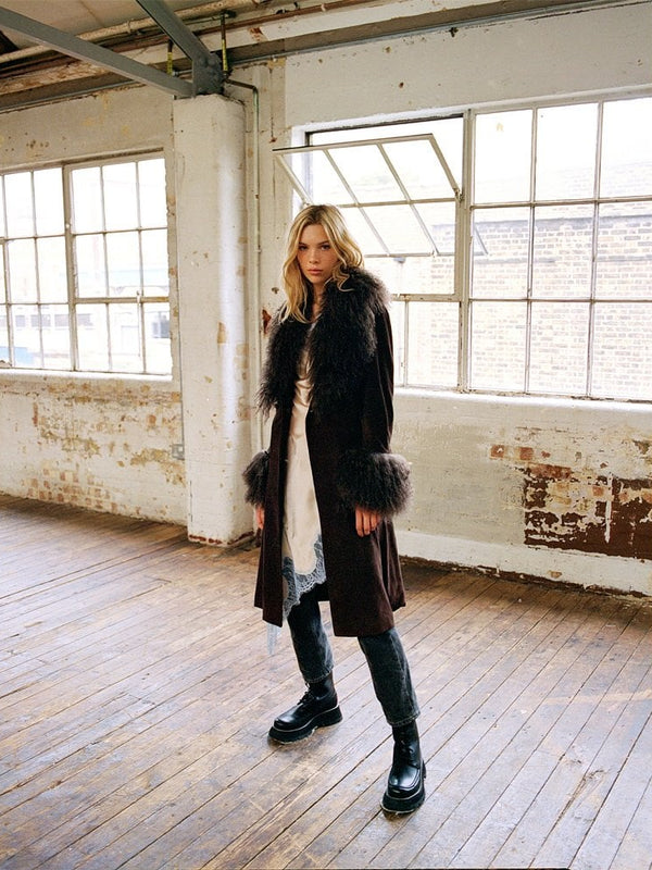 Penny Chocolate Brown Long Line Afghan Coat